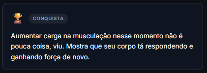 Card CONQUISTA — Aumentar carga na musculação...